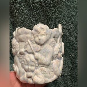 Cherub-Themed White Ceramic Vase